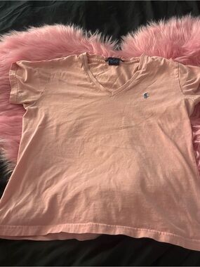 Ralph Lauren Light Pink V-Neck Tee with Blue Pony